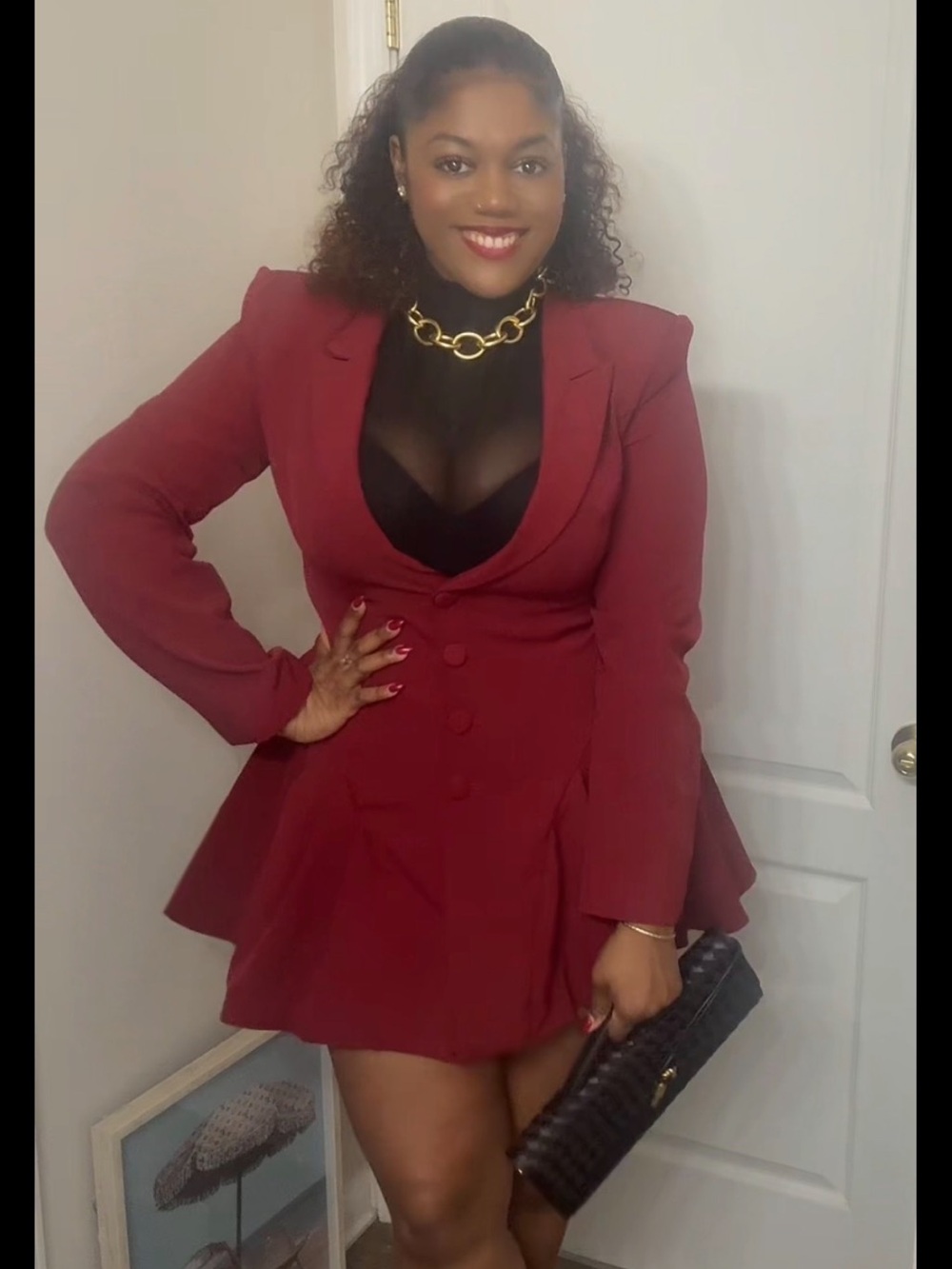 Women's Burgundy Peplum Suit Jacket Blazer